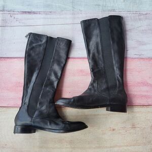 Adrienne Vittadini Black Priscilla Leather Knee High Riding Boots Women's 8M